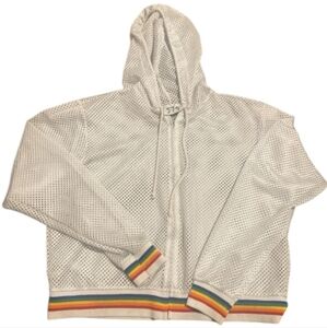 Vintage Mesh Hoodie With Rainbow Trim